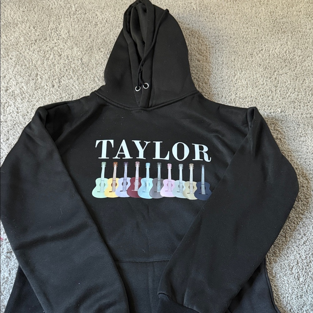 Taylor Black Kids Hoodie with Colorful Guitar Print
